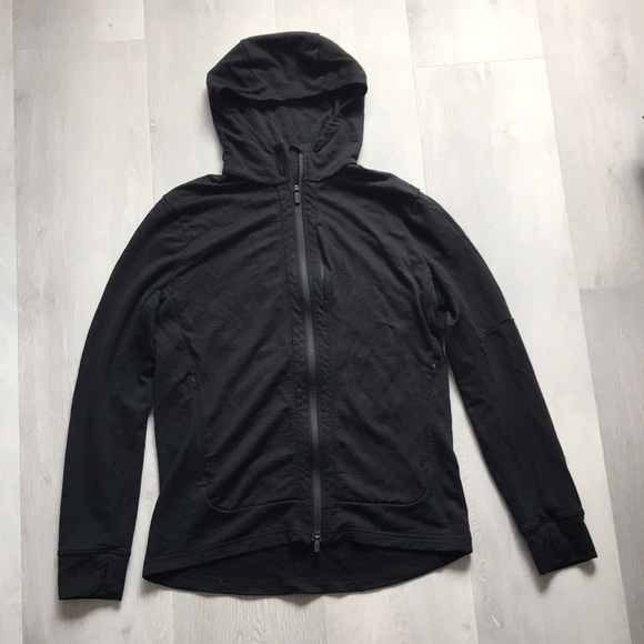 Icebreaker Jackets & Blazers - ICEBREAKER WOOL HOODED JACKET FRONT ZIP DARK BLACK WOMENS LARGE